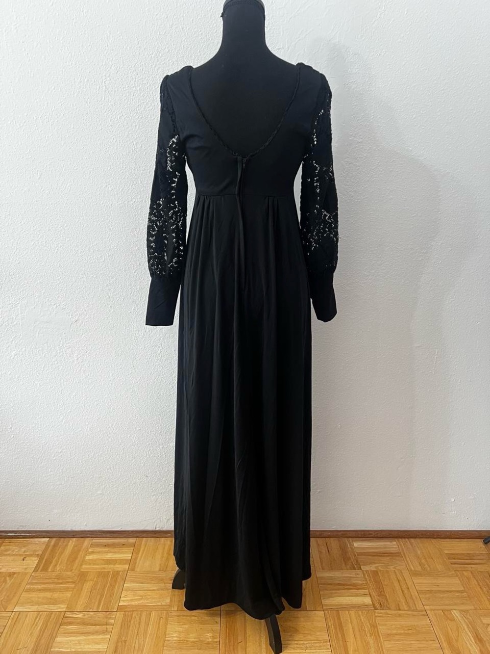 Vintage 70s Maxi Dress Long Lace Sleeves Whimsygoth Dark Cottage Romantic Retro - Picture 5 of 6